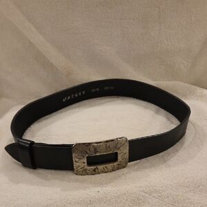 Jaeger Black Leather Belt with Silver Buckle, 39" Long